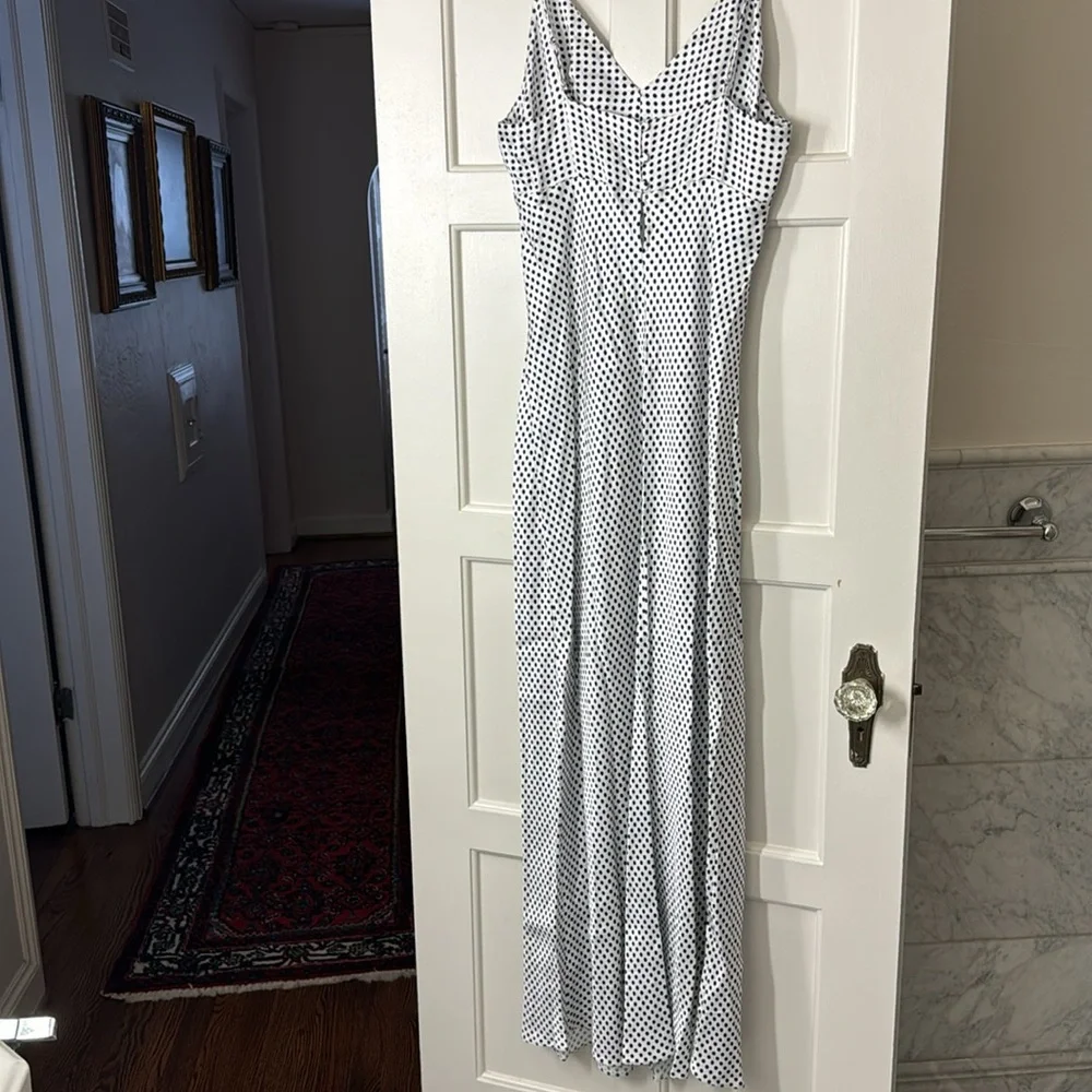 J.Crew Collection full-length luster crepe V-neck slip dress dot print BU220